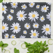 上品なホワイトデイジーフラワーズボタニカル キッチンタオル (折り畳み)