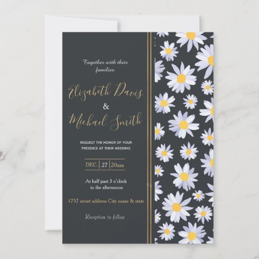 上品なホワイトデイジーフラワーズボタニカル 招待状 (正面)