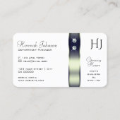 上品なホワイトブルーシルバーデコールの宝石とモノグラム 名刺 (裏面)