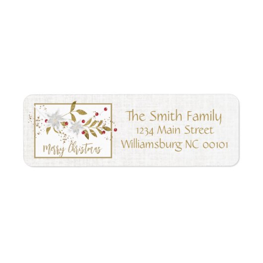 上品なホワイトメリークリスマス差出人住所 ラベル (正面)