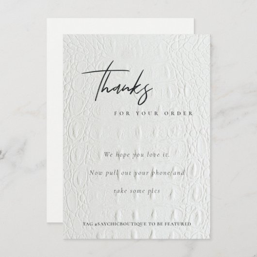 上品なホワイトレザーのテクスチャーありがとうござるビジネス サンキューカード (正面/裏面)