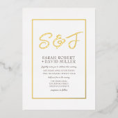 上品なホワイト金ゴールドフレームフォトフォイル招待状 箔招待状 (正面)