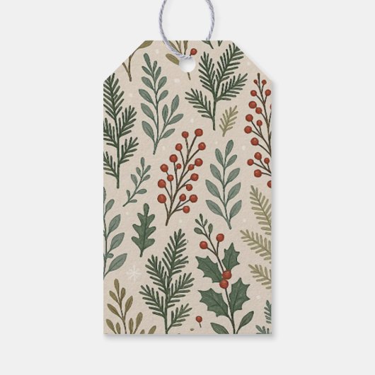 上品なボタニカルホリーベリーフローラアートパターン ギフトタグ (裏面)