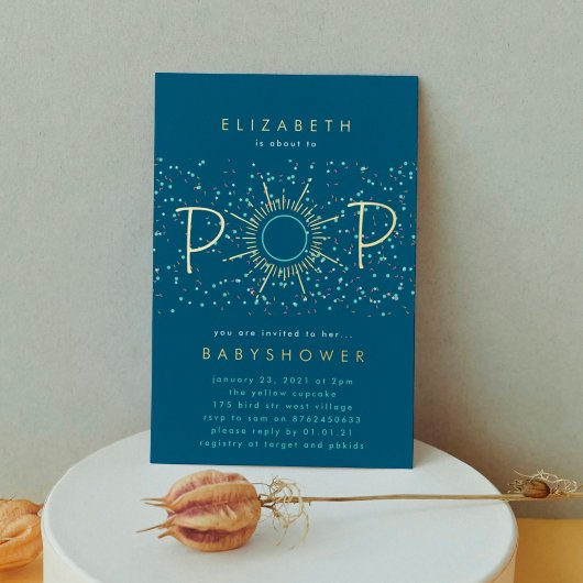 上品なポップ・アートの紙吹雪男女兼用ベビーシャワー 箔招待状