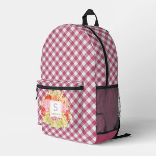 上品なマゼンタレッドピンクジンガムチェックパターン プリントバックパック