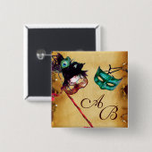 上品なマルディグラスマスカレードパーティーモノグラム 缶バッジ (正面&裏面)