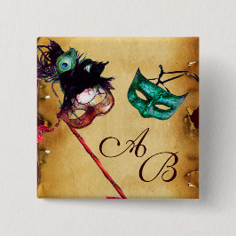 上品なマルディグラスマスカレードパーティーモノグラム 缶バッジ