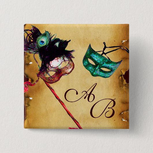 上品なマルディグラスマスカレードパーティーモノグラム 缶バッジ (正面)