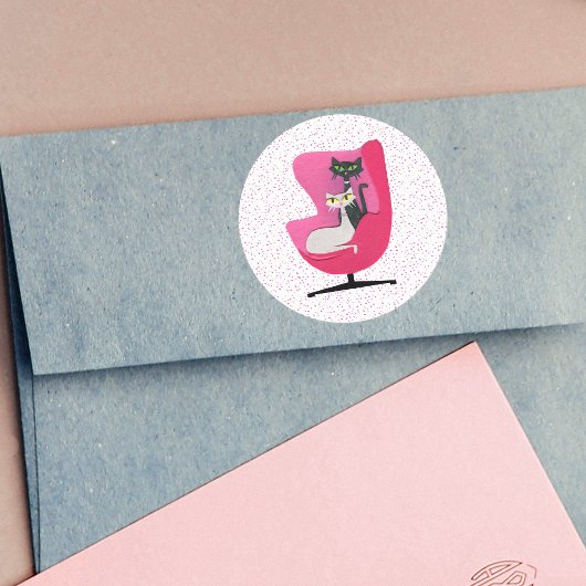 上品なミッドセンチュリーキャッツピンクチェア水玉模様 ラウンドシール