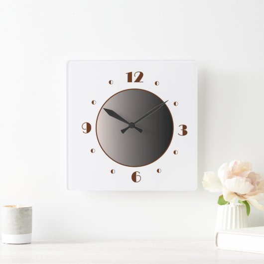 上品なミニマリスト白とタン数字の正方形W スクエア壁時計 (ホーム)