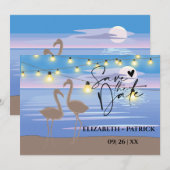 上品なミニマリスト、夕焼け、フラミンゴ セーブザデート (正面/裏面)