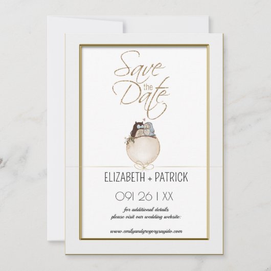 上品なミニマリスト、恋のフクロウ日付を保存 招待状 (正面)