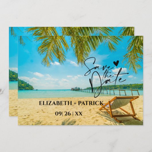 上品なミニマリスト、熱帯ビーチ セーブザデート (正面/裏面)