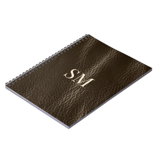 上品なミニマルブラウンレザーモノグラム ノートブック (左側)