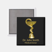 上品なメディカルボウルスネーク衛生金ゴールドカドゥセウス マグネット (正面/裏面)