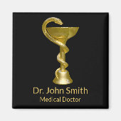 上品なメディカルボウルスネーク衛生金ゴールドカドゥセウス マグネット (正面)