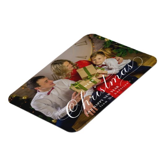 上品なメリークリスマスハッピーニューイヤーカスタム写真 マグネット (左側)