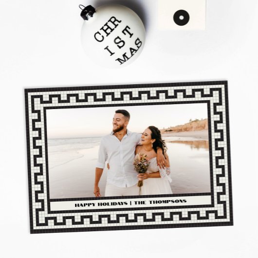 上品なモザイクモダンタイルのクリスマスフォトカード 招待状