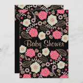 上品なモダンな花のベビーシャワー 招待状 (正面/裏面)