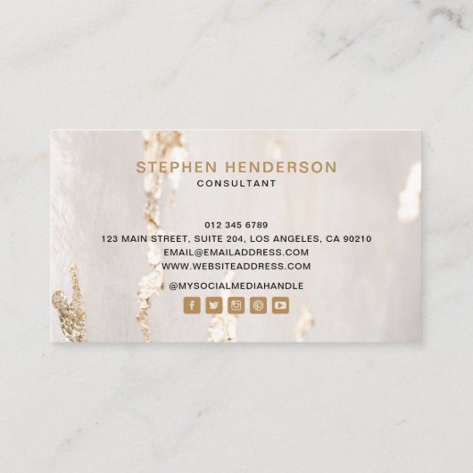 上品なモダンゴールドフォイルのロゴ&ソーシャルメディア 名刺 (裏面)