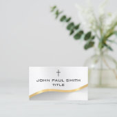 上品なモダンシルバー金ゴールドキリスト教十字架 名刺 (スタンド正面)