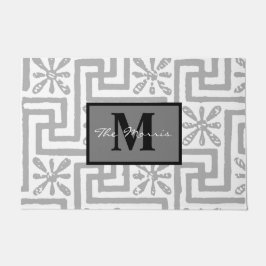 上品なモダンスタイリッシュギリシャ語の鍵モノグラム灰色かわいい ドアマット