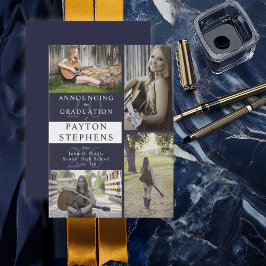 上品なモダンダークブルー写真卒業 案内状