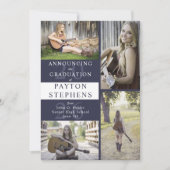 上品なモダンダークブルー写真卒業 案内状 (正面)