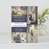 上品なモダンダークブルー写真卒業 案内状 (スタンド正面)