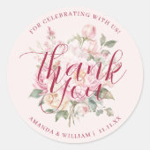 上品なモダンピンクのバラの花ありがとう ラウンドシール (正面)