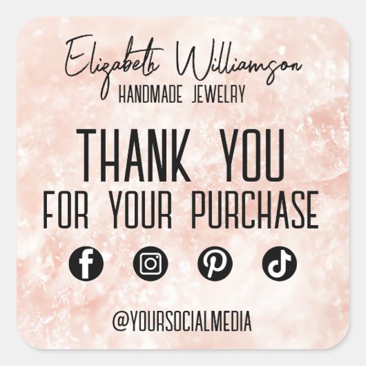 上品なモダンピンクローズクォーツありがとうございました スクエアシール (正面)