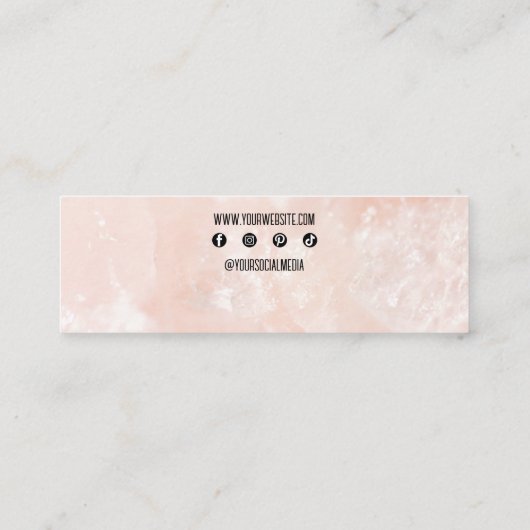 上品なモダンピンクローズクォーツジュエリーディスプレイ スキニー名刺 (裏面)