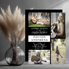 上品なモダンフォトブラック |ホワイトの卒業 案内状