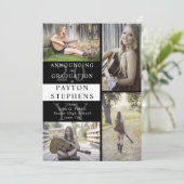 上品なモダンフォトブラック |ホワイトの卒業 案内状 (スタンド正面)