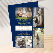 上品なモダンフォトブルー |ホワイトの卒業金ゴールド 箔招待状