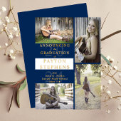 上品なモダンフォトブルー |ホワイトの卒業金ゴールド 箔招待状