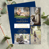 上品なモダンフォトブルー |ホワイトの卒業金ゴールド 箔招待状