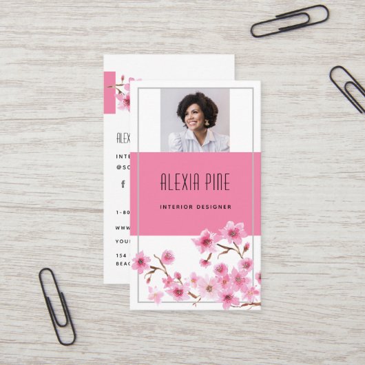 上品なモダンプロフェッショナルさくらんぼブロッサム写真 名刺 (正面/裏面インサイチュ)