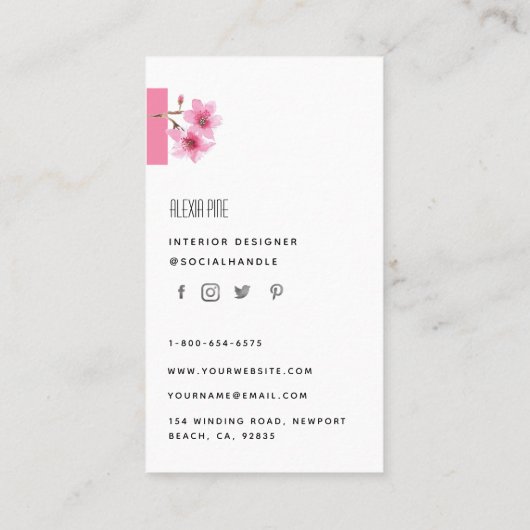 上品なモダンプロフェッショナルさくらんぼブロッサム写真 名刺 (裏面)