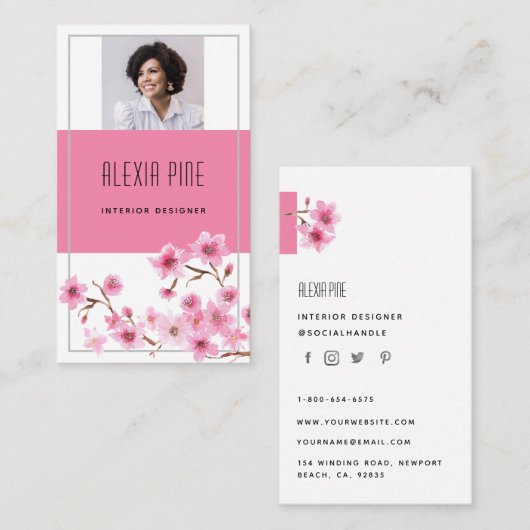 上品なモダンプロフェッショナルさくらんぼブロッサム写真 名刺