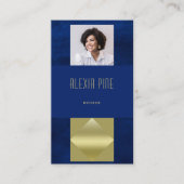 上品なモダンプロフェッショナルネイビーブルー金ゴールド写真 名刺 (正面)