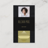 上品なモダンプロフェッショナルブラック金ゴールド写真 名刺 (正面)