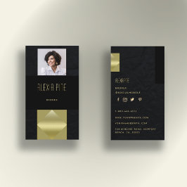 上品なモダンプロフェッショナルブラック金ゴールド写真 名刺