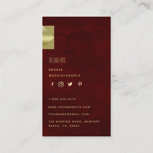 上品なモダンプロフェッショナルブルゴーニュ金ゴールド写真 名刺 (裏面)