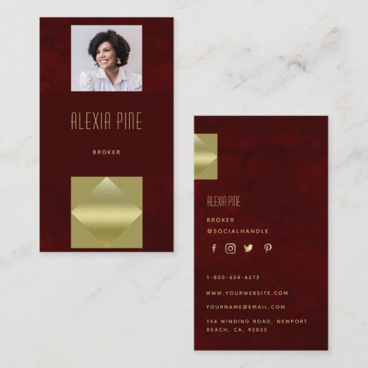上品なモダンプロフェッショナルブルゴーニュ金ゴールド写真 名刺 (正面/裏面)