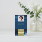 上品なモダンプロフェッショナル海青金ゴールド写真 名刺 (スタンド正面)