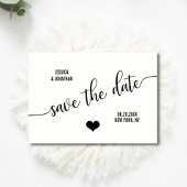 上品なモダンホワイトブラックウェディング日付を保存 案内ポストカード