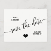 上品なモダンホワイトブラックウェディング日付を保存 案内ポストカード (正面)