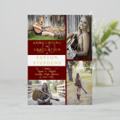 上品なモダン写真マルーン |ホワイトの卒業金ゴールド 箔招待状 (立ち正面)