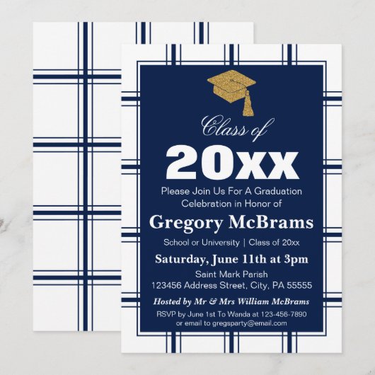 上品なモダン卒業党 招待状 (正面/裏面)